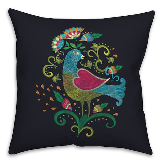 Bright Folk Bird 18" x 18" Throw Pillow